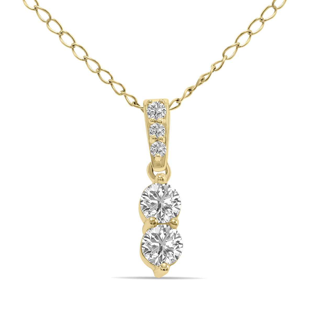 Image of 1/4 CTW Two Stone Drop Lab Grown Diamond Pendant in 10K Yellow Gold (F-G Color VS1- VS2 Clarity)