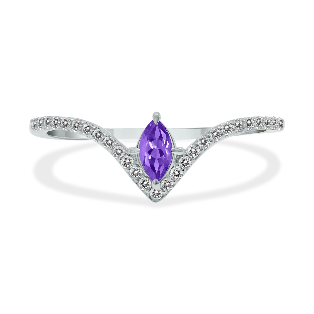 Image of 1/4 Carat TW Amethyst and Diamond V Shape Ring in 10K White Gold