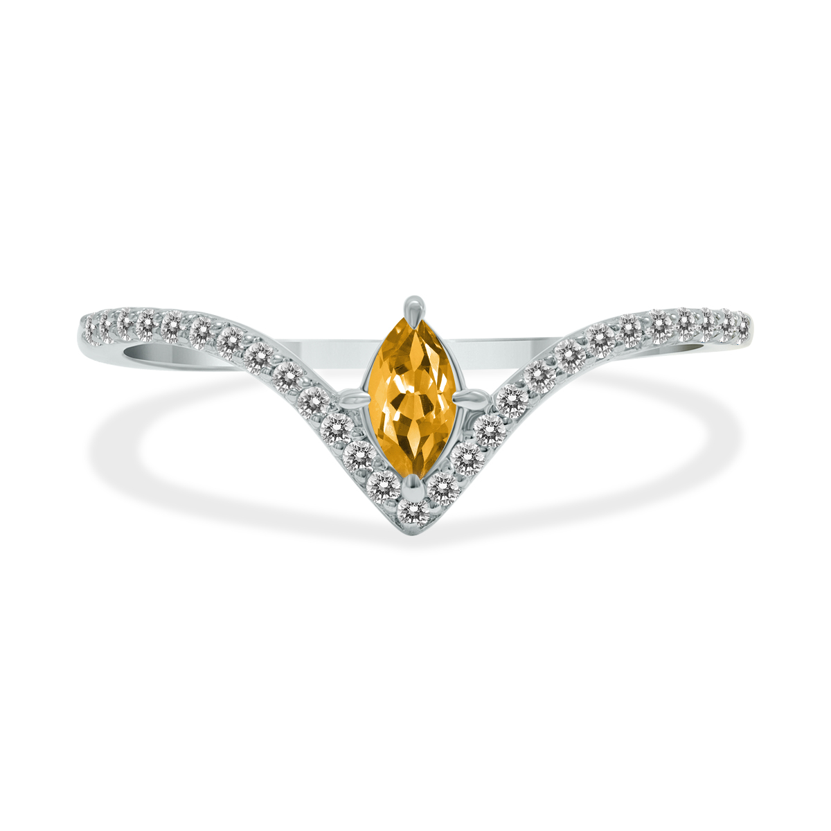 Image of 1/4 Carat TW Citrine and Diamond V Shape Ring in 10K White Gold