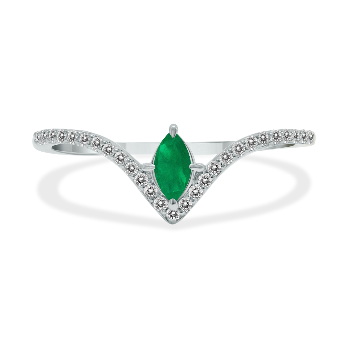 Image of 1/4 Carat TW Emerald and Diamond V Shape Ring in 10K White Gold
