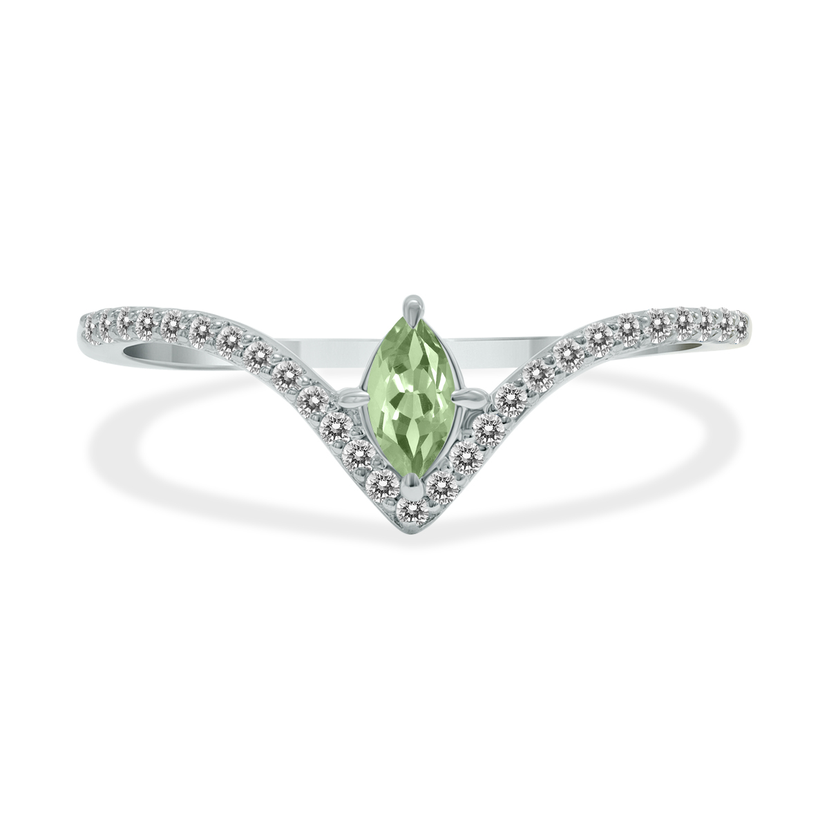 Image of 1/4 Carat TW Green Amethyst and Diamond V Shape Ring in 10K White Gold