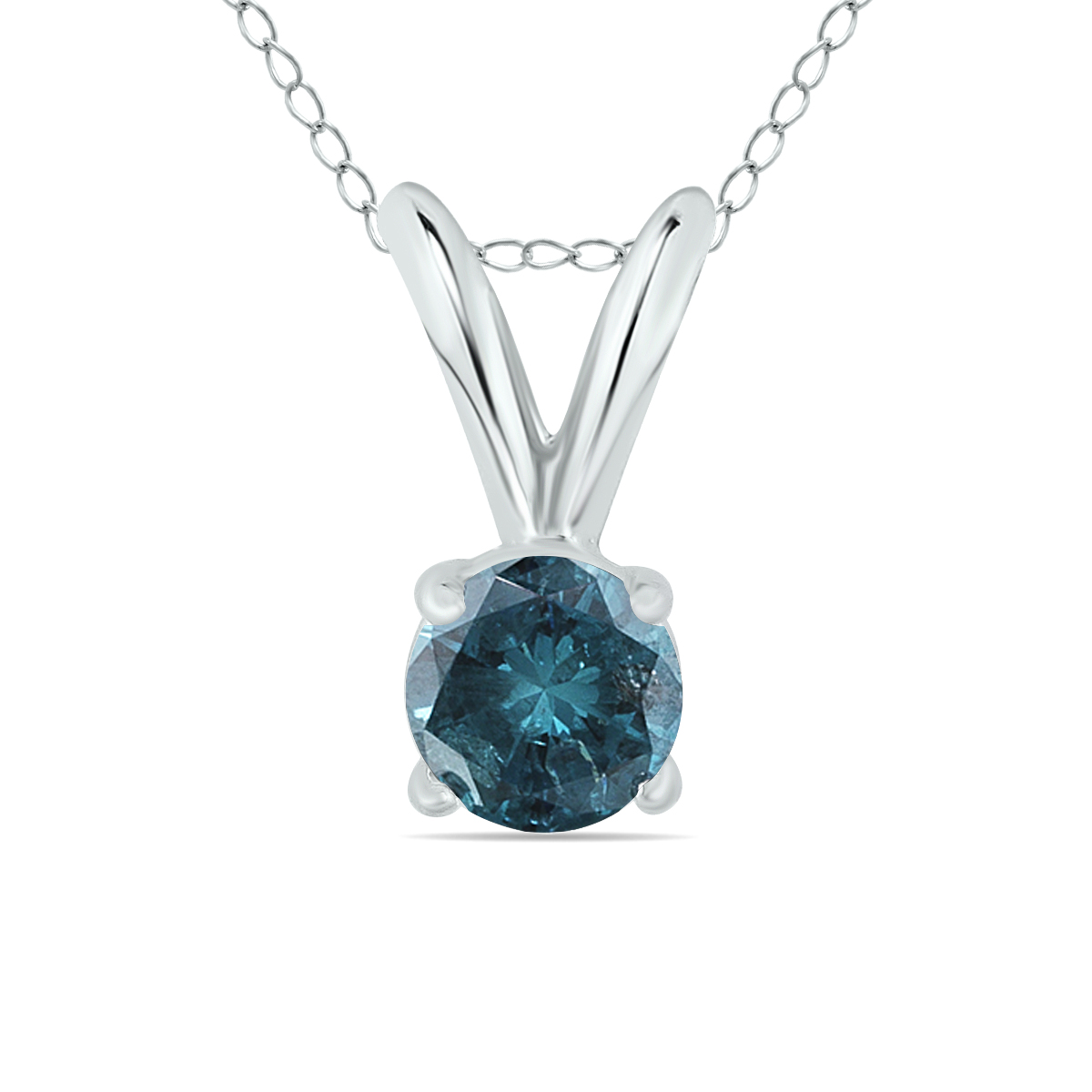 Image of 1/4 Carat TW Round Blue Diamond Solitaire Pendant in 14K White Gold