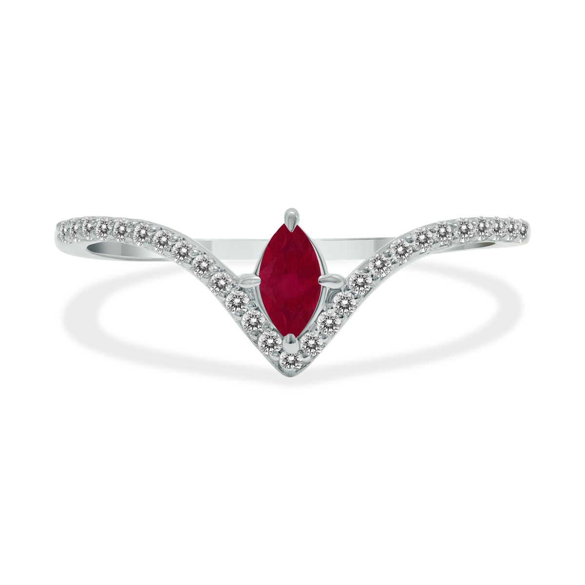 Image of 1/4 Carat TW Ruby and Diamond V Shape Ring in 10K White Gold