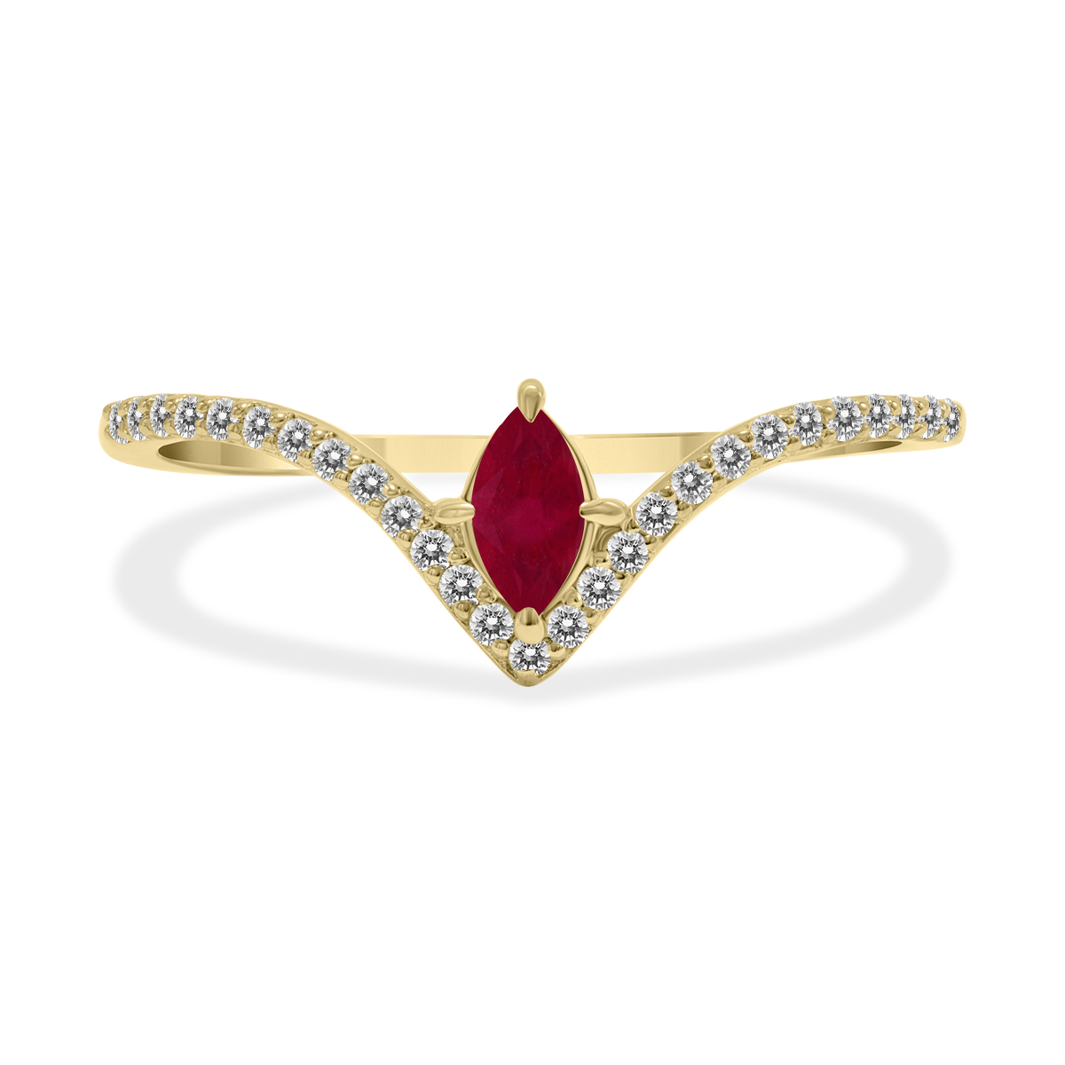 Image of 1/4 Carat TW Ruby and Diamond V Shape Ring in 10K Yellow Gold