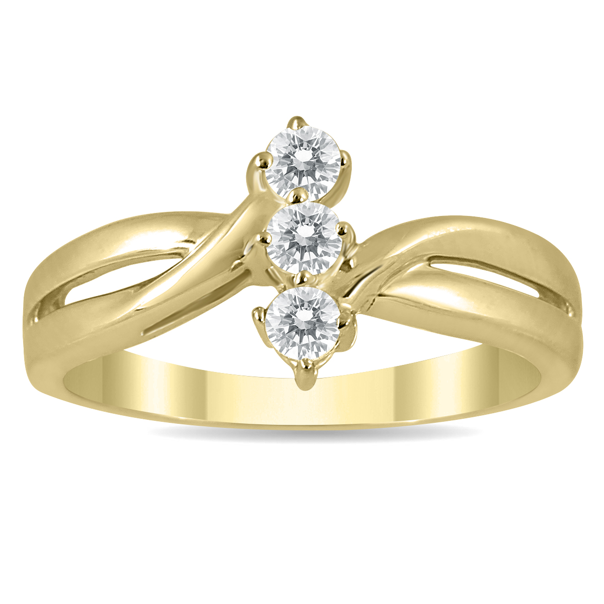 Image of 1/4 Carat TW Three Vertical Stone Diamond Ring in 10K Yellow Gold