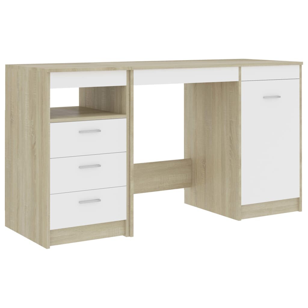 Image of 140x50x76CM Office Desk Computer Study Workstation Home Office White and Sonoma Oak Chipboard