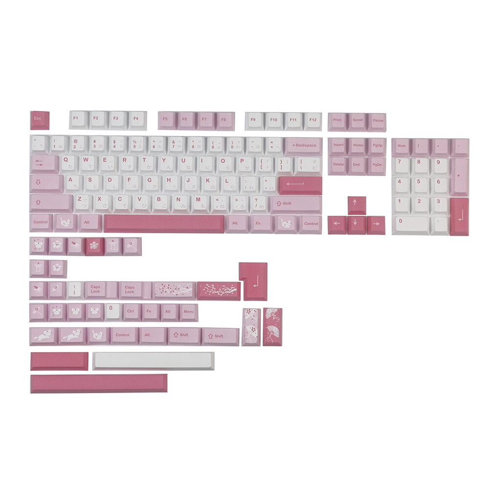 Image of 141 Keys Pink Cat Keycap Set Cherry Profile PBT Sublimation Japanese Custom Keycaps for Mechanical Keyboards
