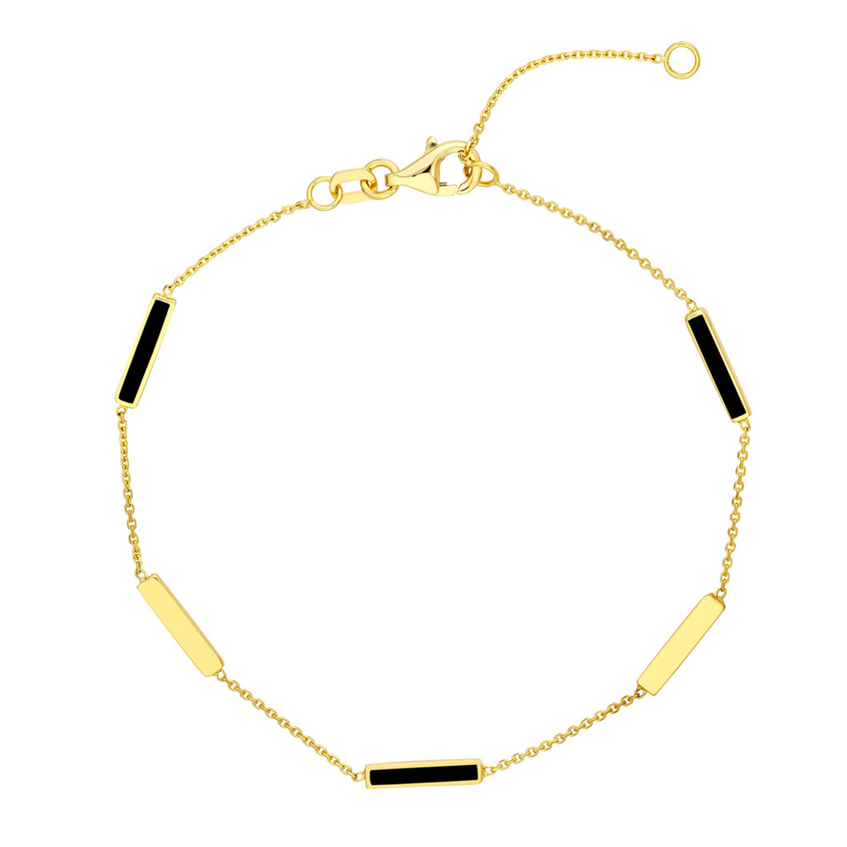 Image of 14K Solid Yellow Gold Black Enamel Alternating Bar Bracelet