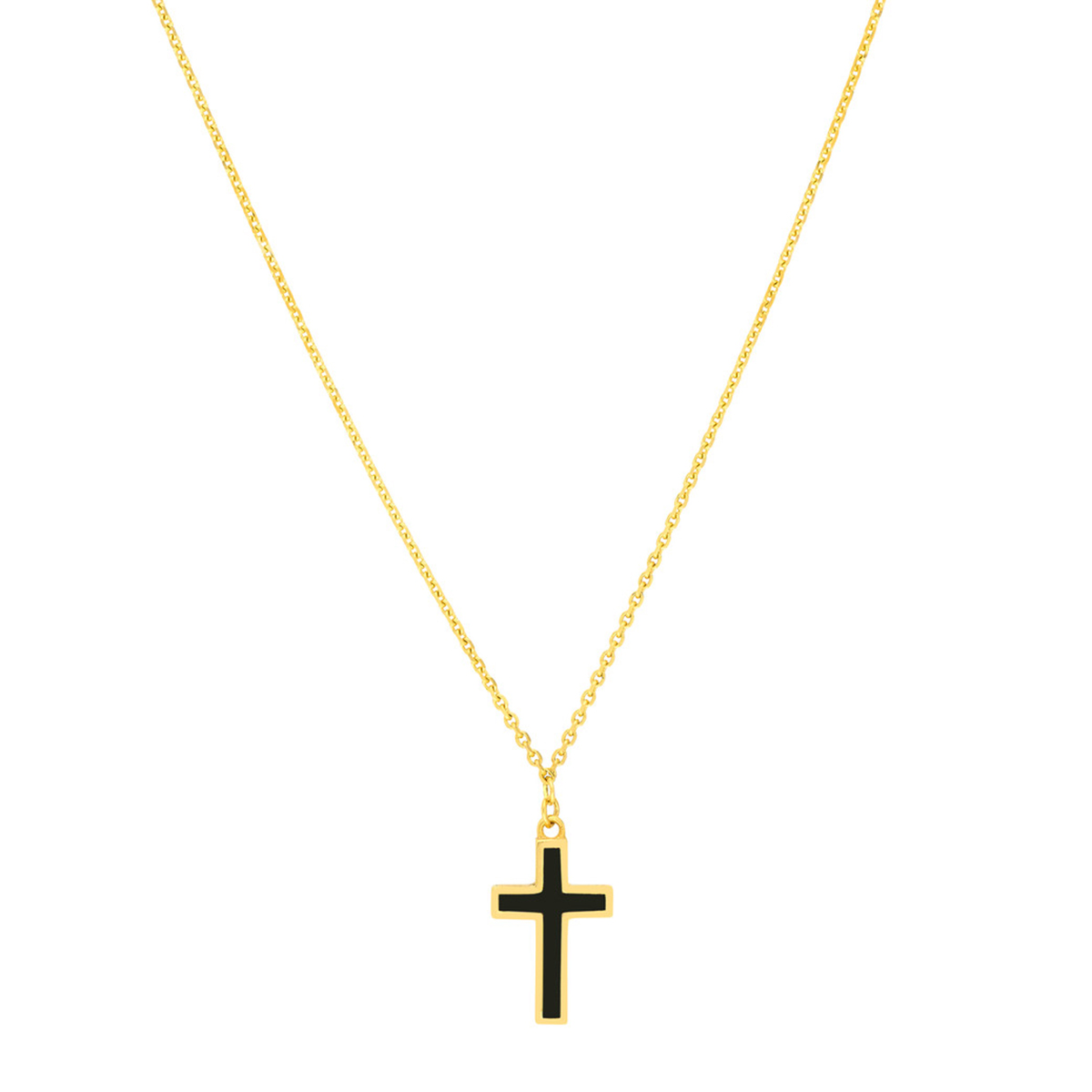 Image of 14K Solid Yellow Gold Black Enamel Cross Adjustable Necklace
