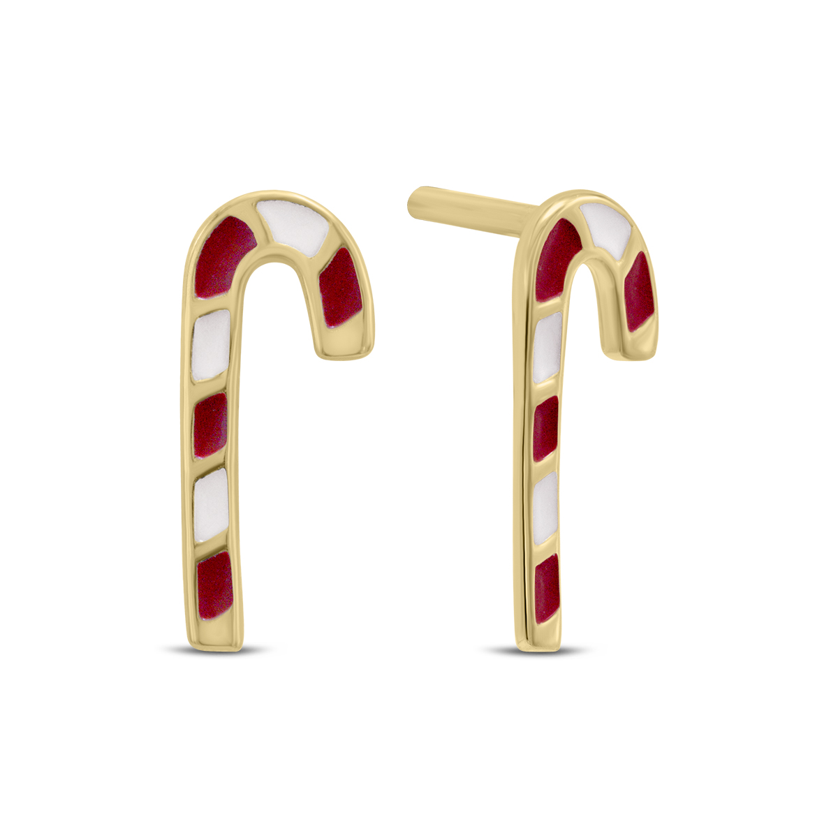 Image of 14K Solid Yellow Gold Candy Cane Stud Earrings