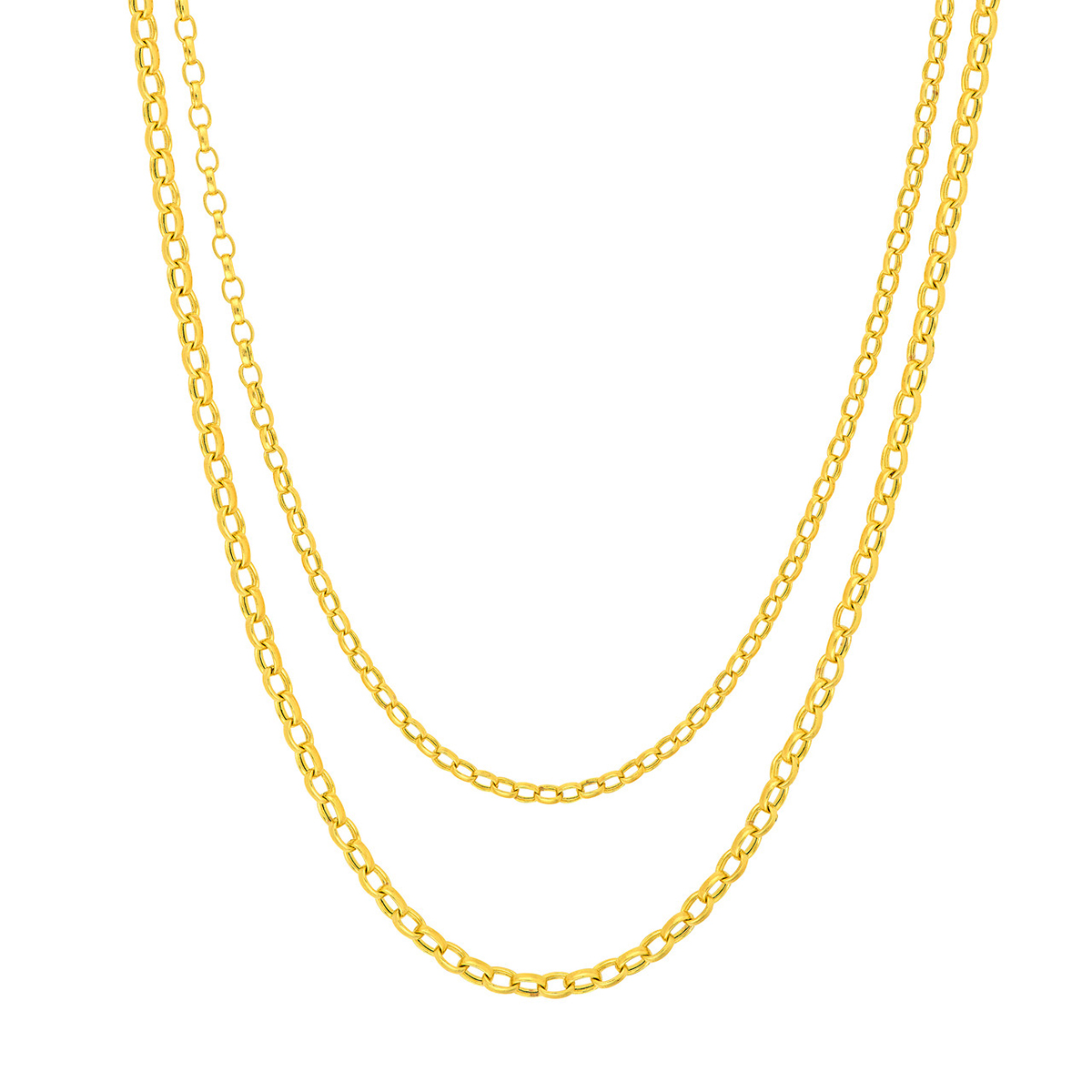 Image of 14K Solid Yellow Gold Double Layer Light Oval Rolo Chain- 18 Inch