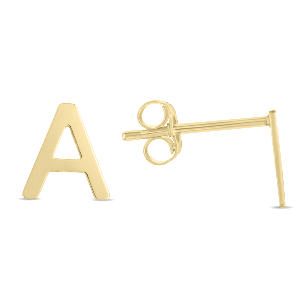 Image of 14K Solid Yellow Gold Initial A Stud Earrings