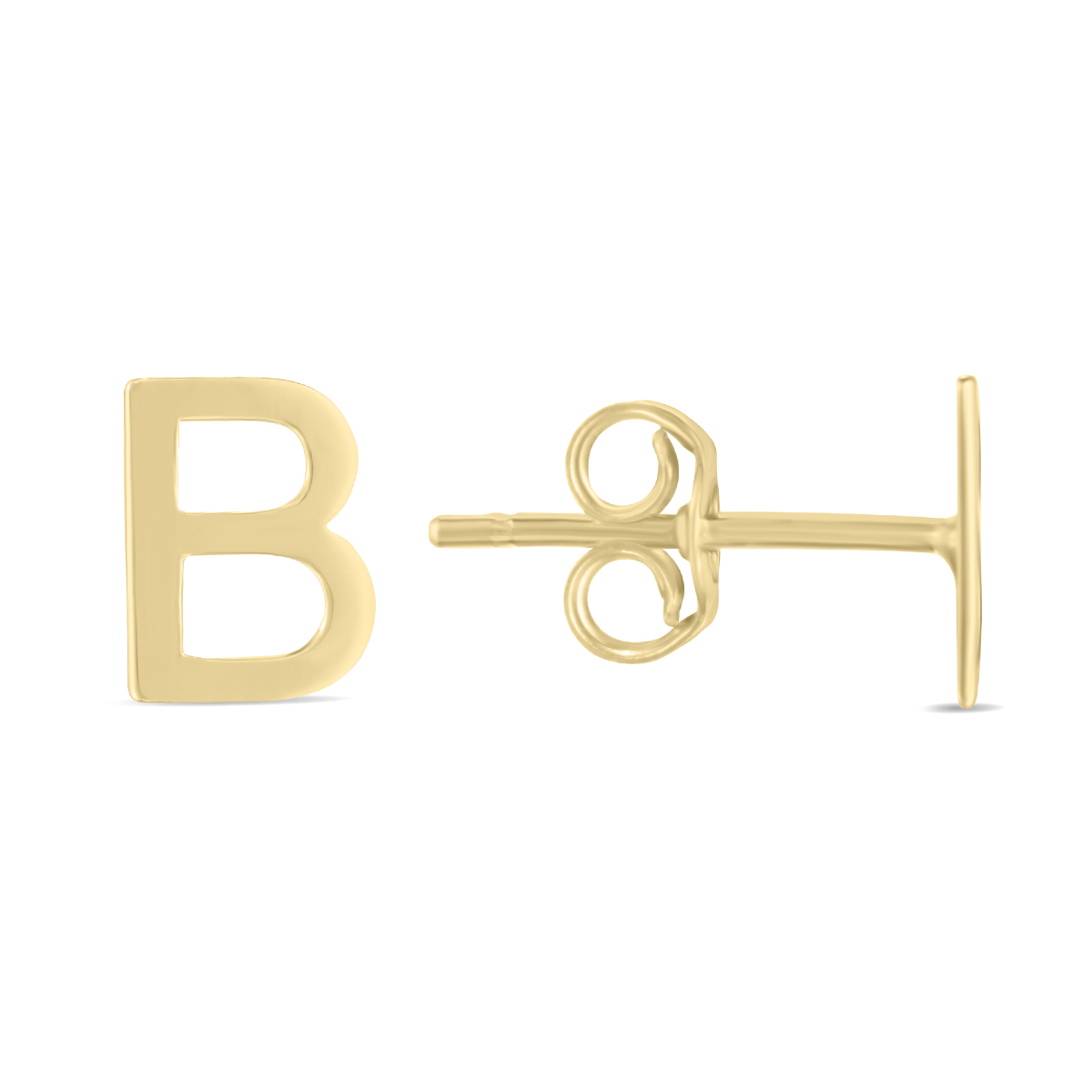 Image of 14K Solid Yellow Gold Initial B Stud Earrings