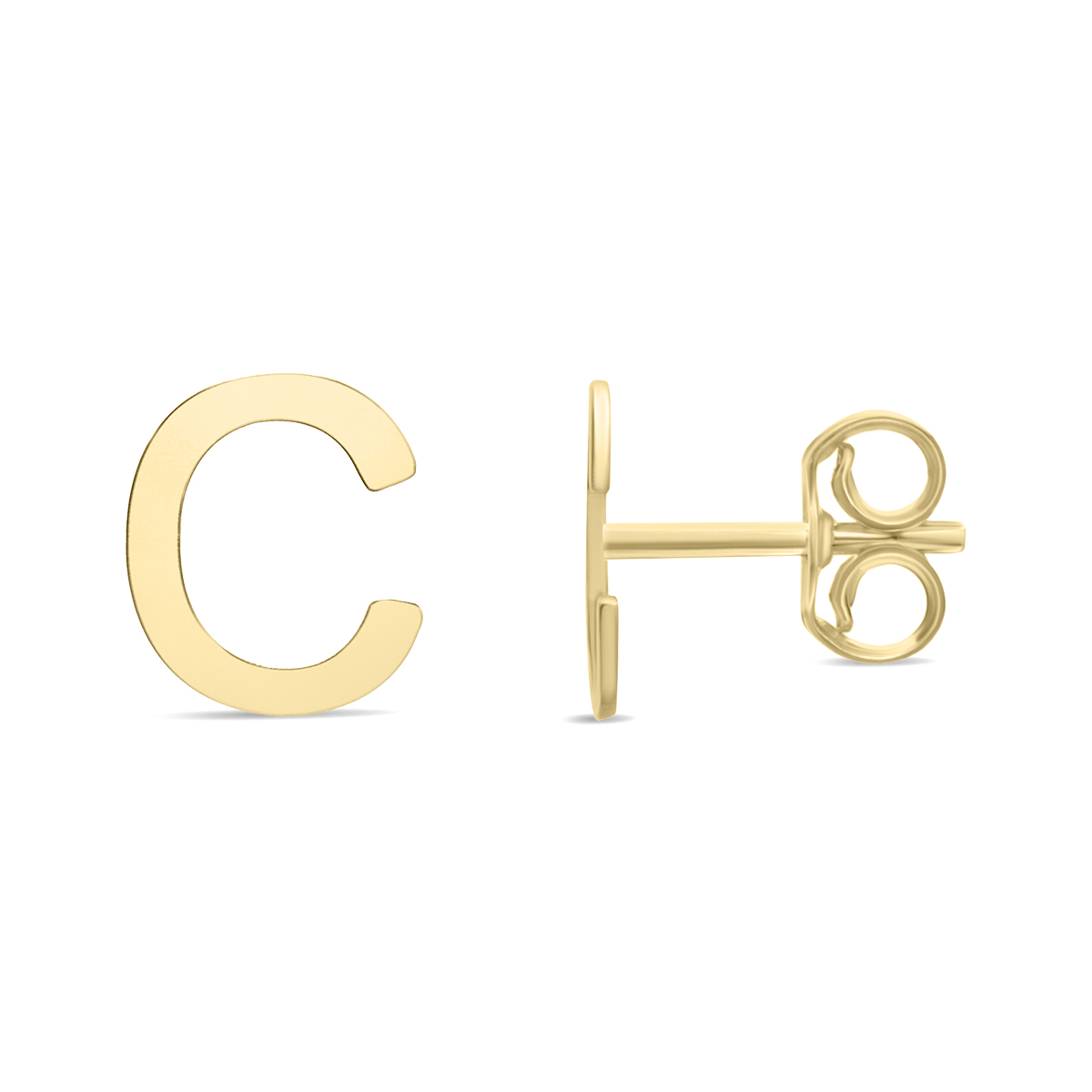 Image of 14K Solid Yellow Gold Initial C Stud Earrings