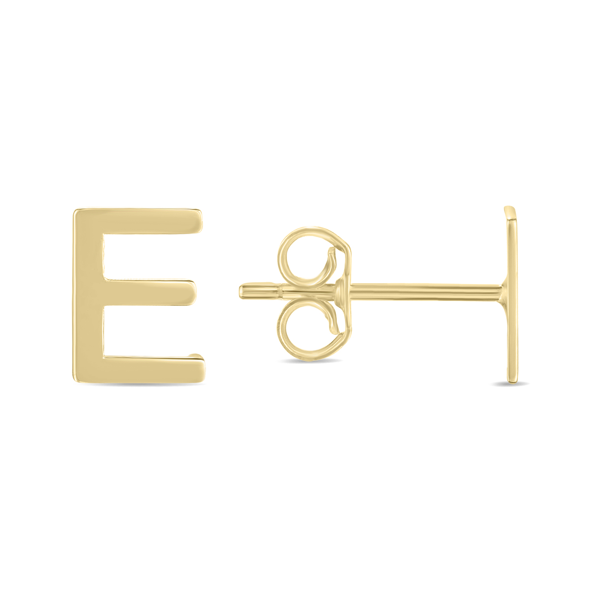 Image of 14K Solid Yellow Gold Initial E Stud Earrings