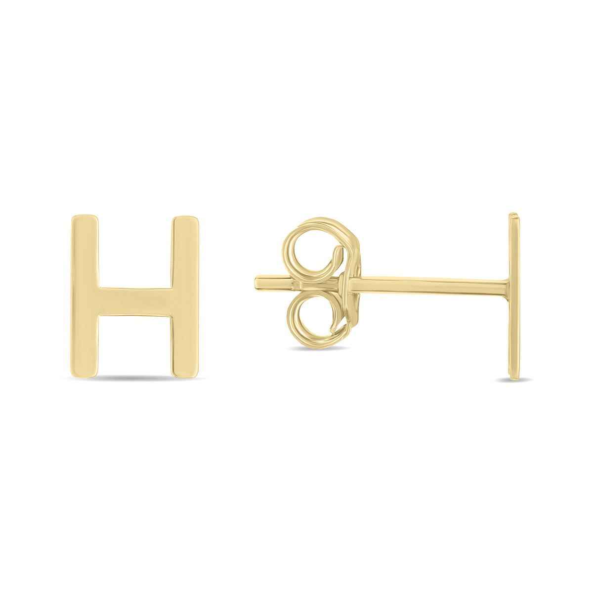 Image of 14K Solid Yellow Gold Initial H Stud Earrings