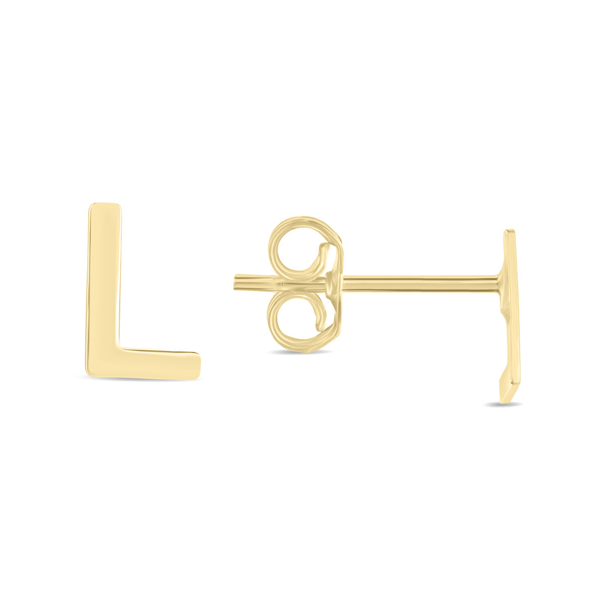 Image of 14K Solid Yellow Gold Initial L Stud Earrings