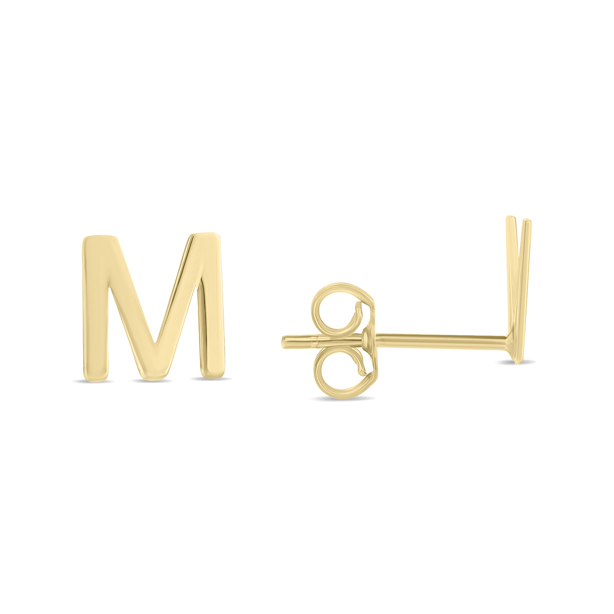 Image of 14K Solid Yellow Gold Initial M Stud Earrings