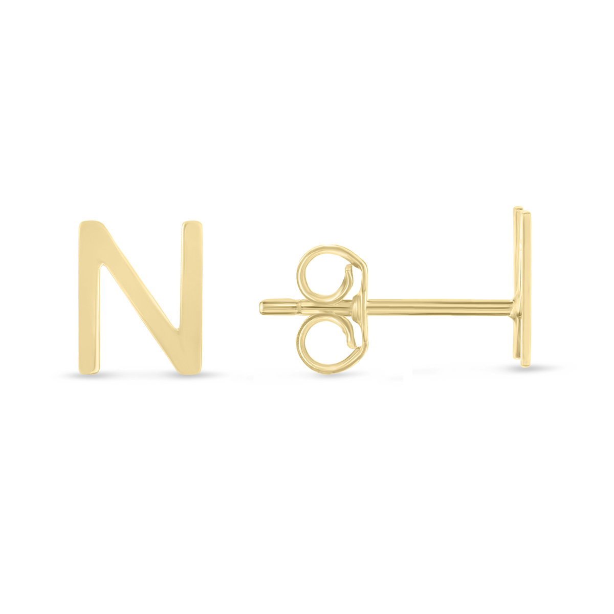 Image of 14K Solid Yellow Gold Initial N Stud Earrings