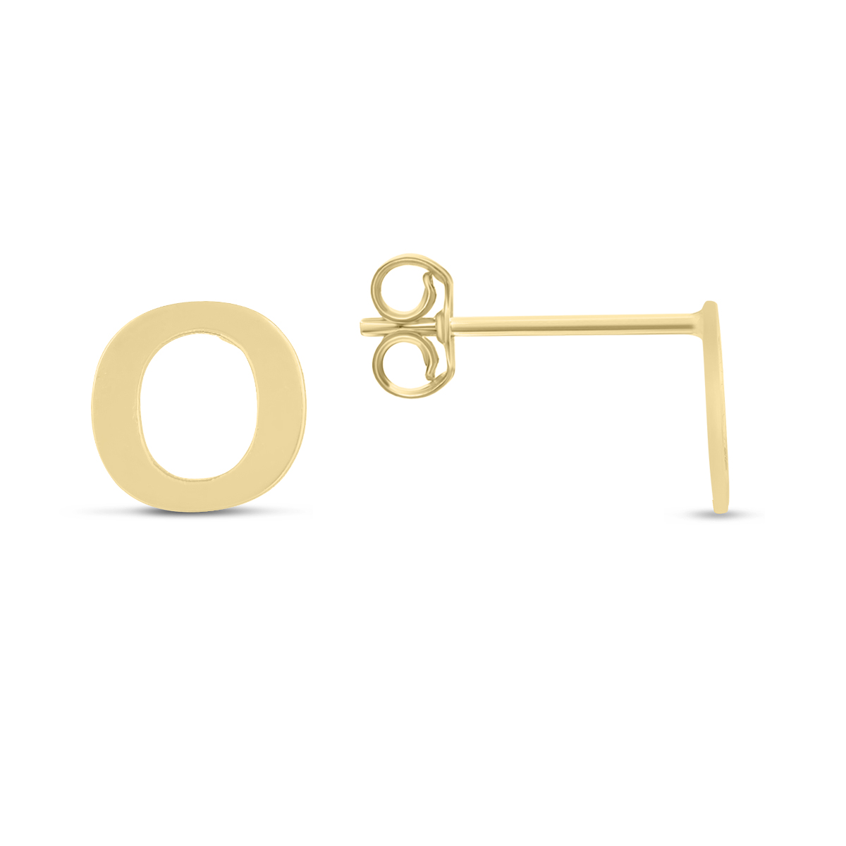 Image of 14K Solid Yellow Gold Initial O Stud Earrings