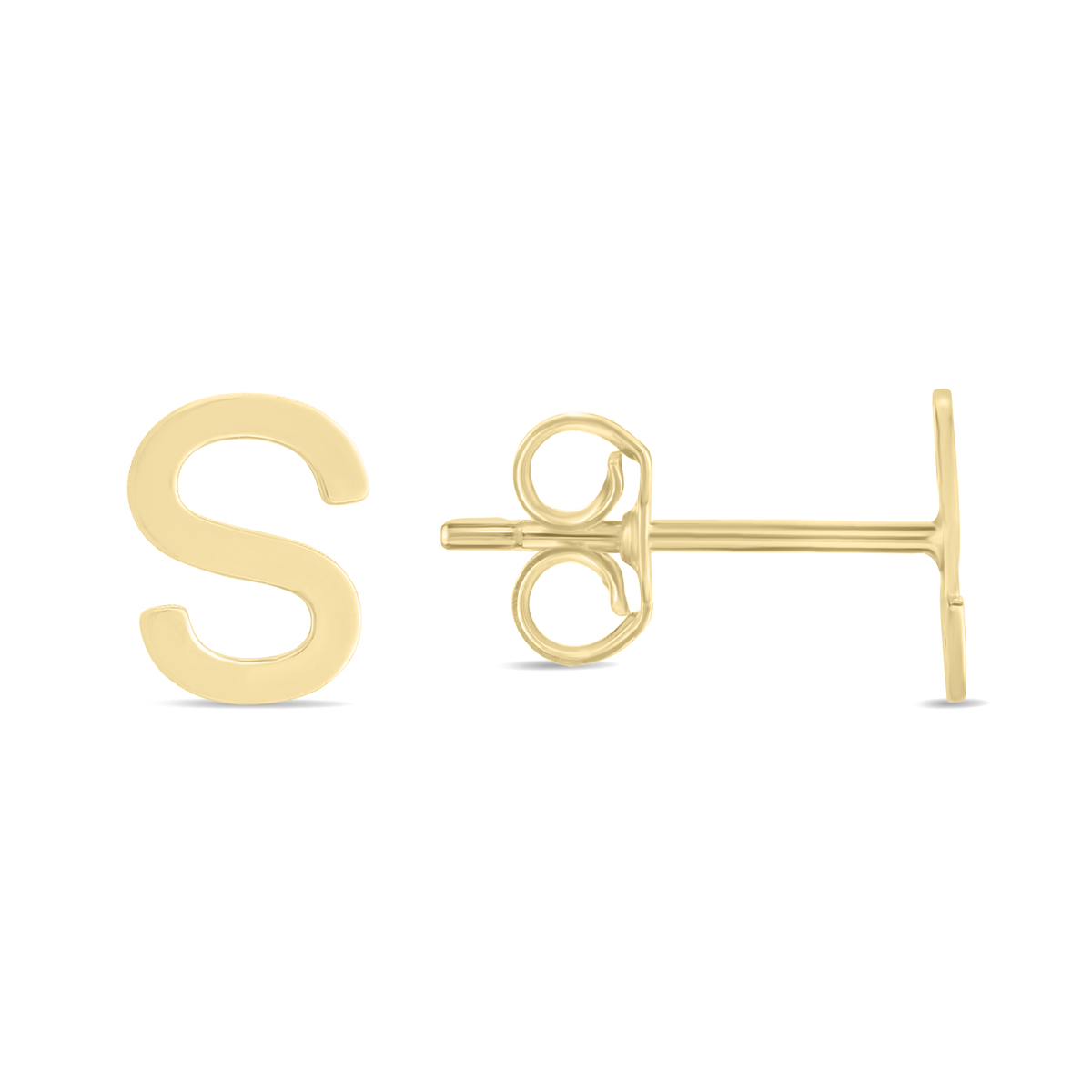 Image of 14K Solid Yellow Gold Initial S Stud Earrings