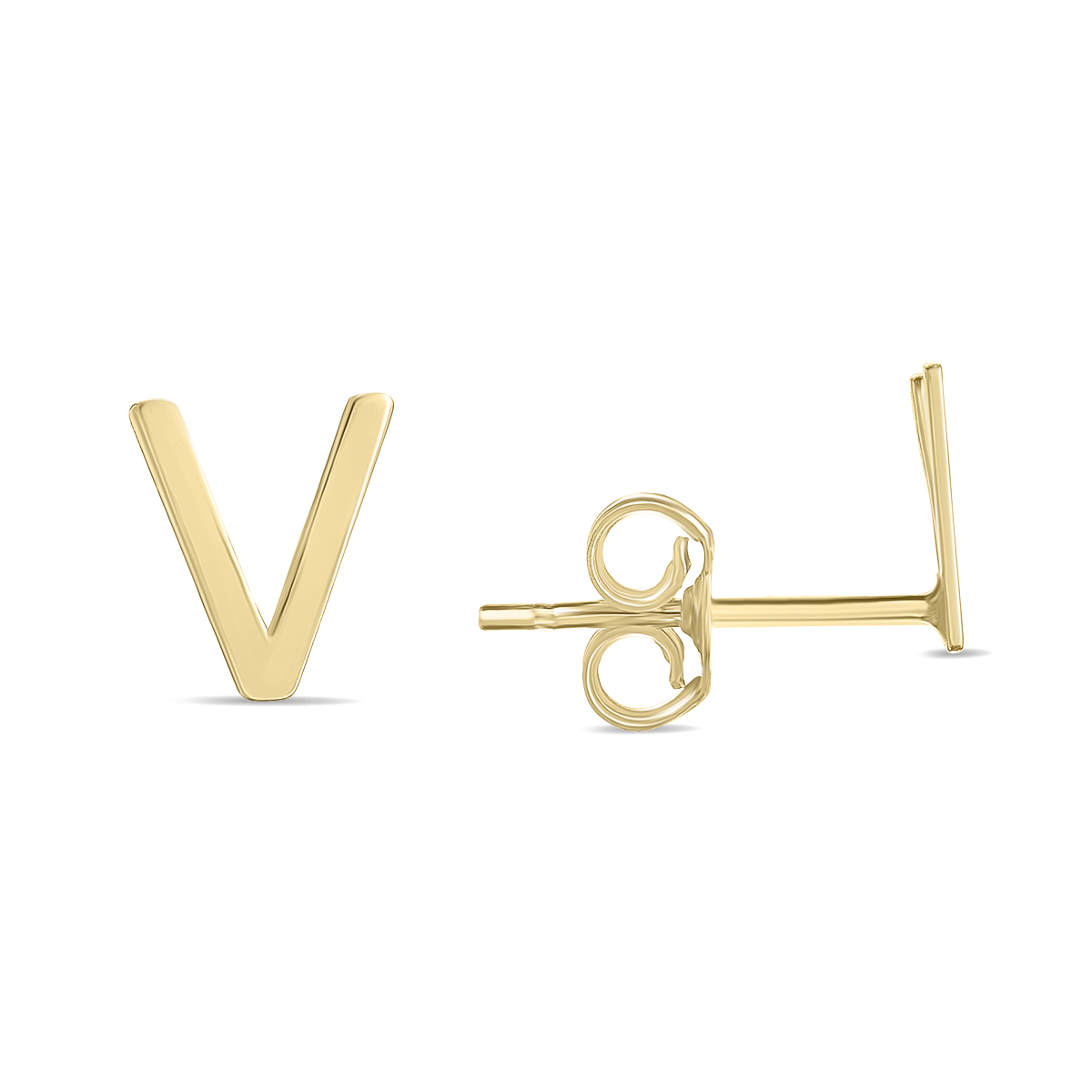 Image of 14K Solid Yellow Gold Initial V Stud Earrings