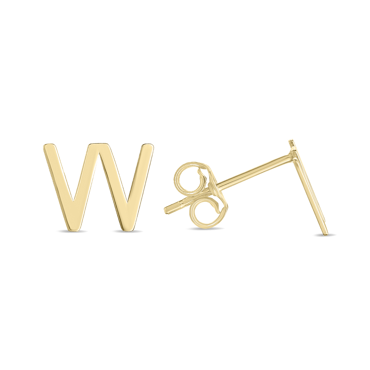 Image of 14K Solid Yellow Gold Initial W Stud Earrings