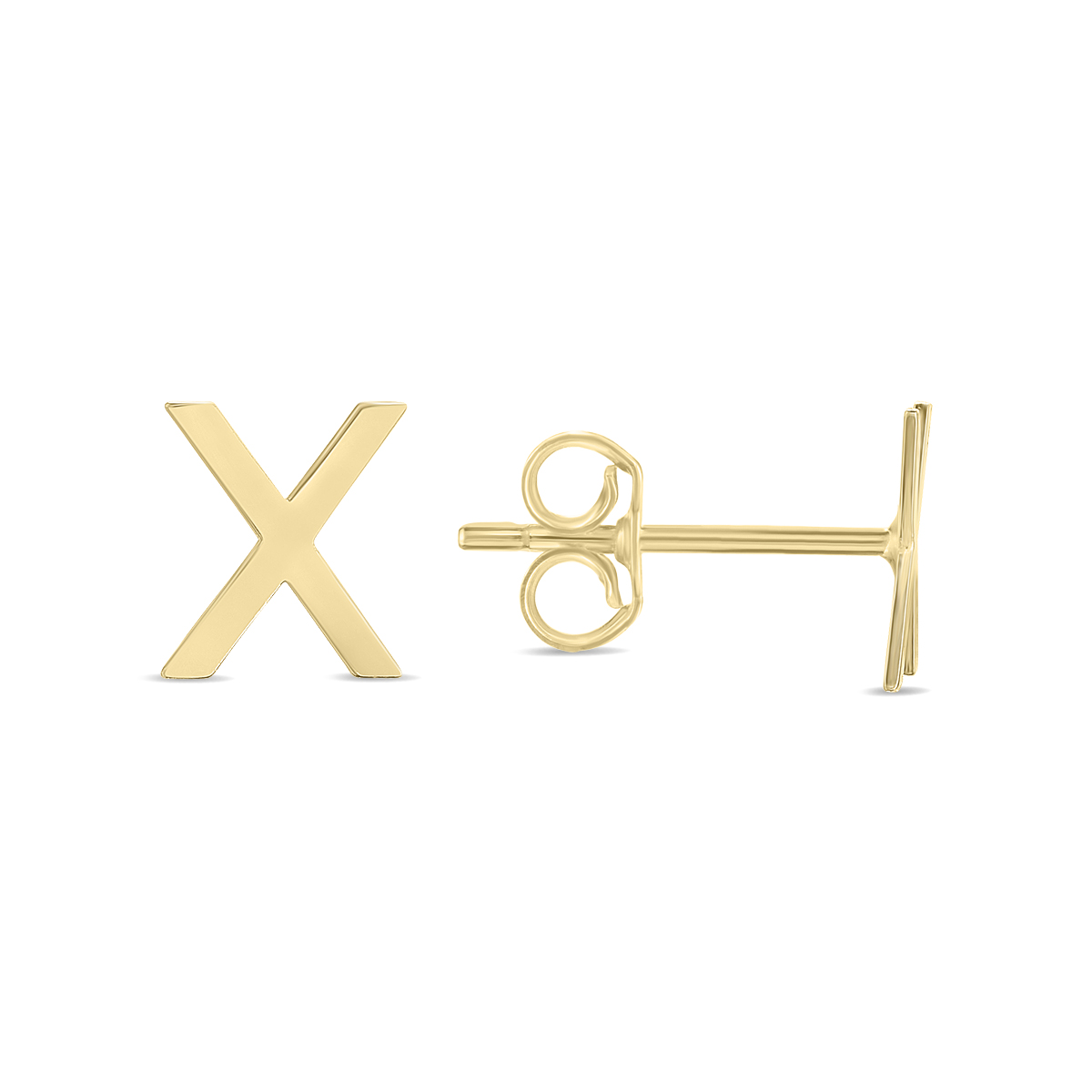 Image of 14K Solid Yellow Gold Initial X Stud Earrings
