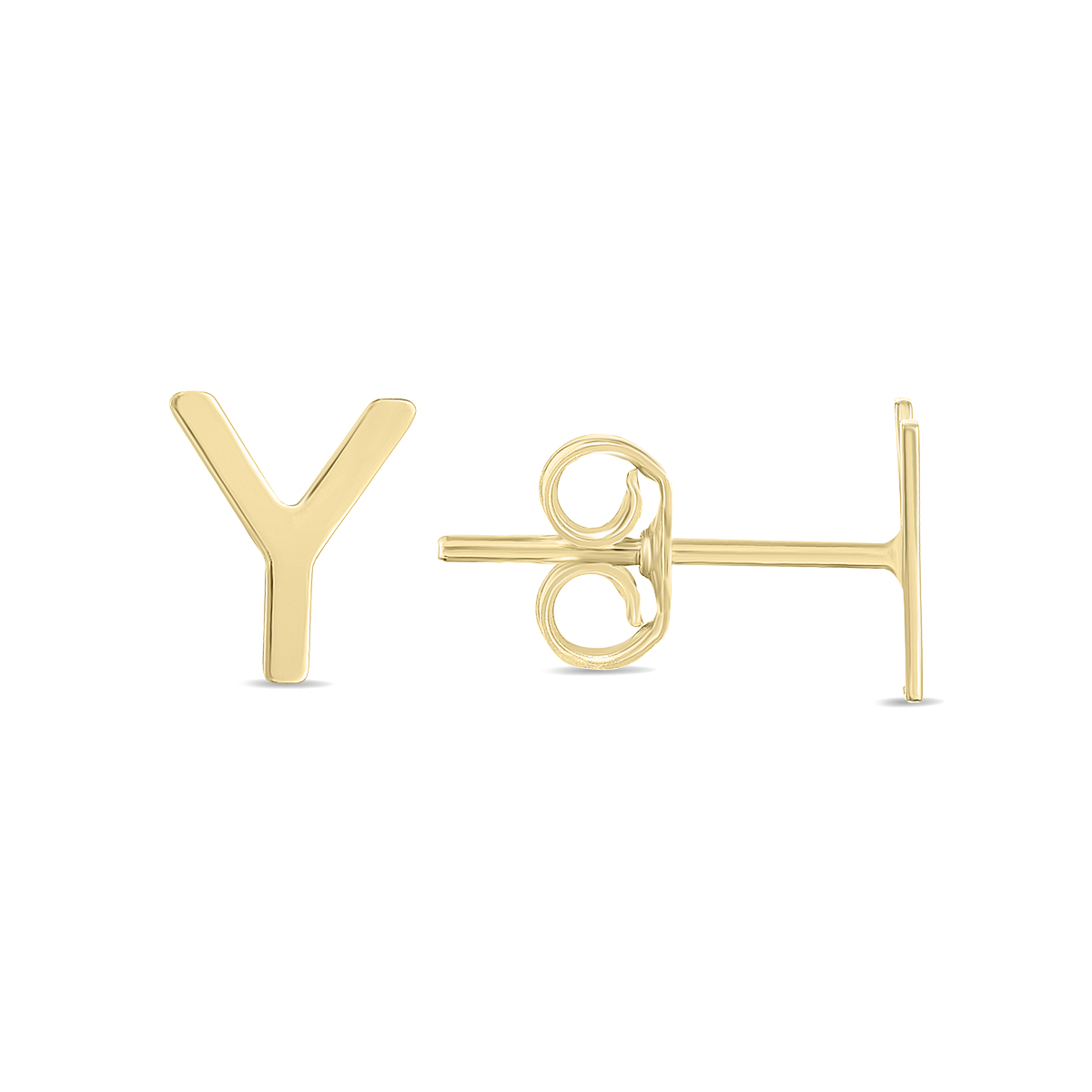 Image of 14K Solid Yellow Gold Initial Y Stud Earrings