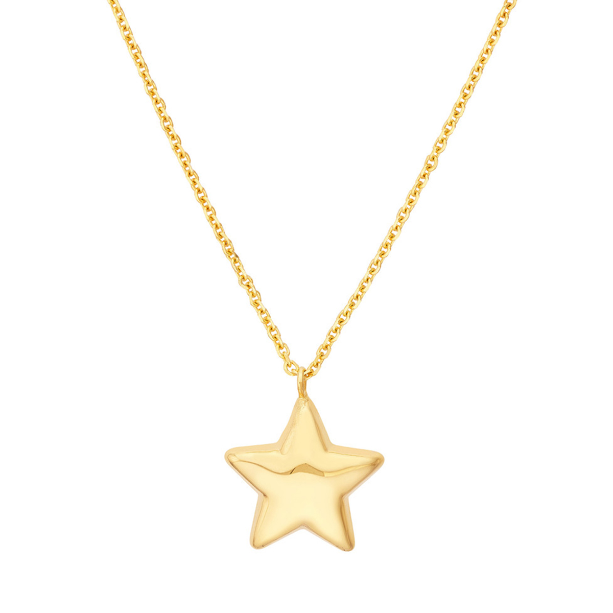Image of 14K Solid Yellow Gold Puff Star Necklace with Lobster