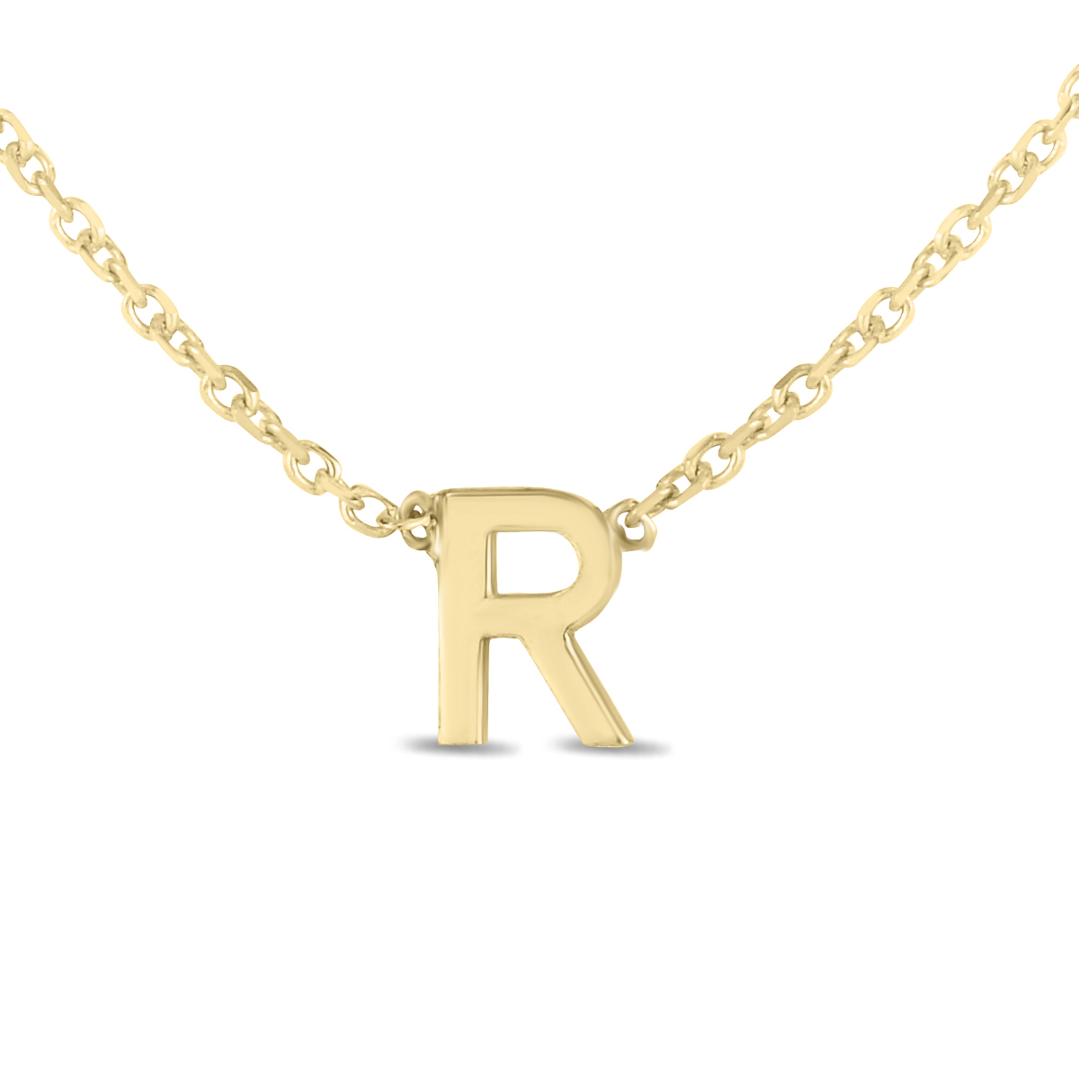 Image of 14K Solid Yellow Gold R Mini Initial Necklace