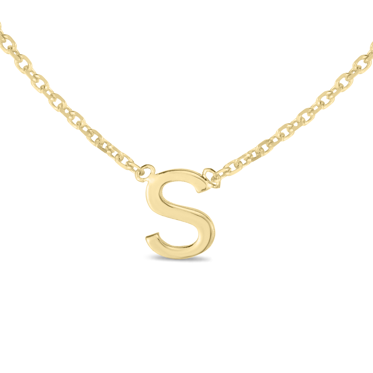 Image of 14K Solid Yellow Gold S Mini Initial Necklace