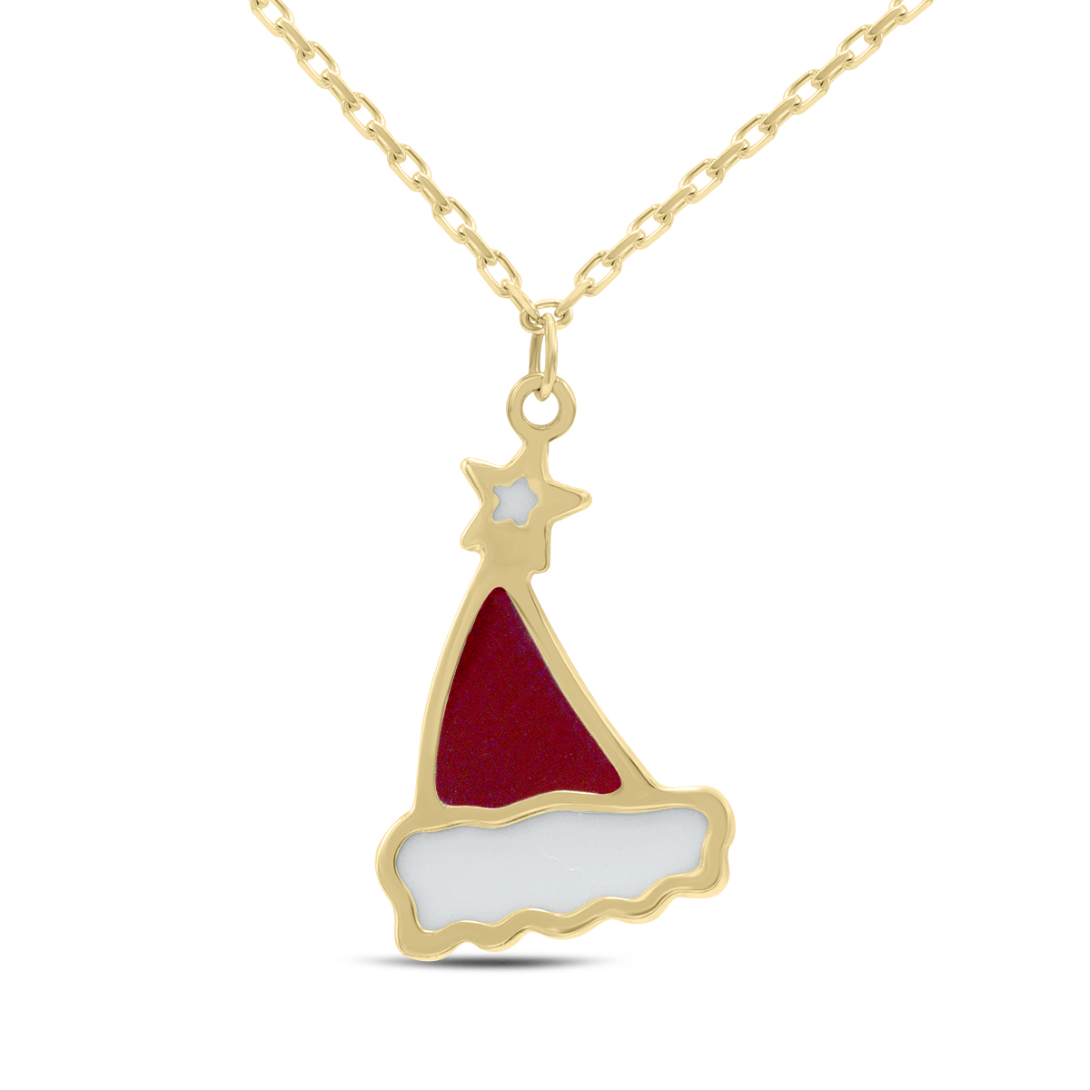 Image of 14K Solid Yellow Gold Santa Hat Necklace