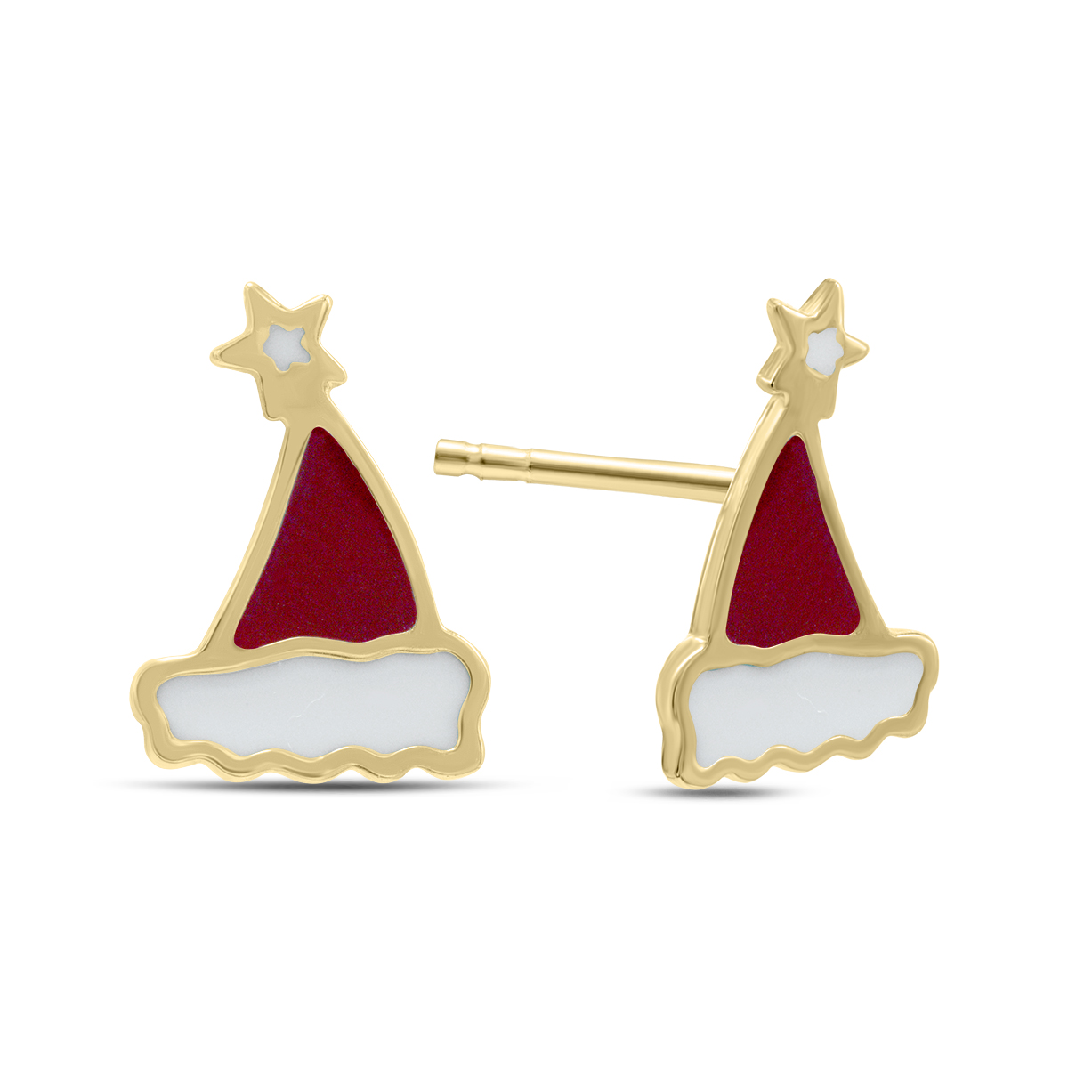 Image of 14K Solid Yellow Gold Santa Hat Stud Earrings