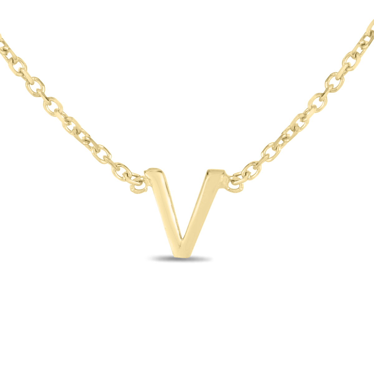 Image of 14K Solid Yellow Gold V Mini Initial Necklace