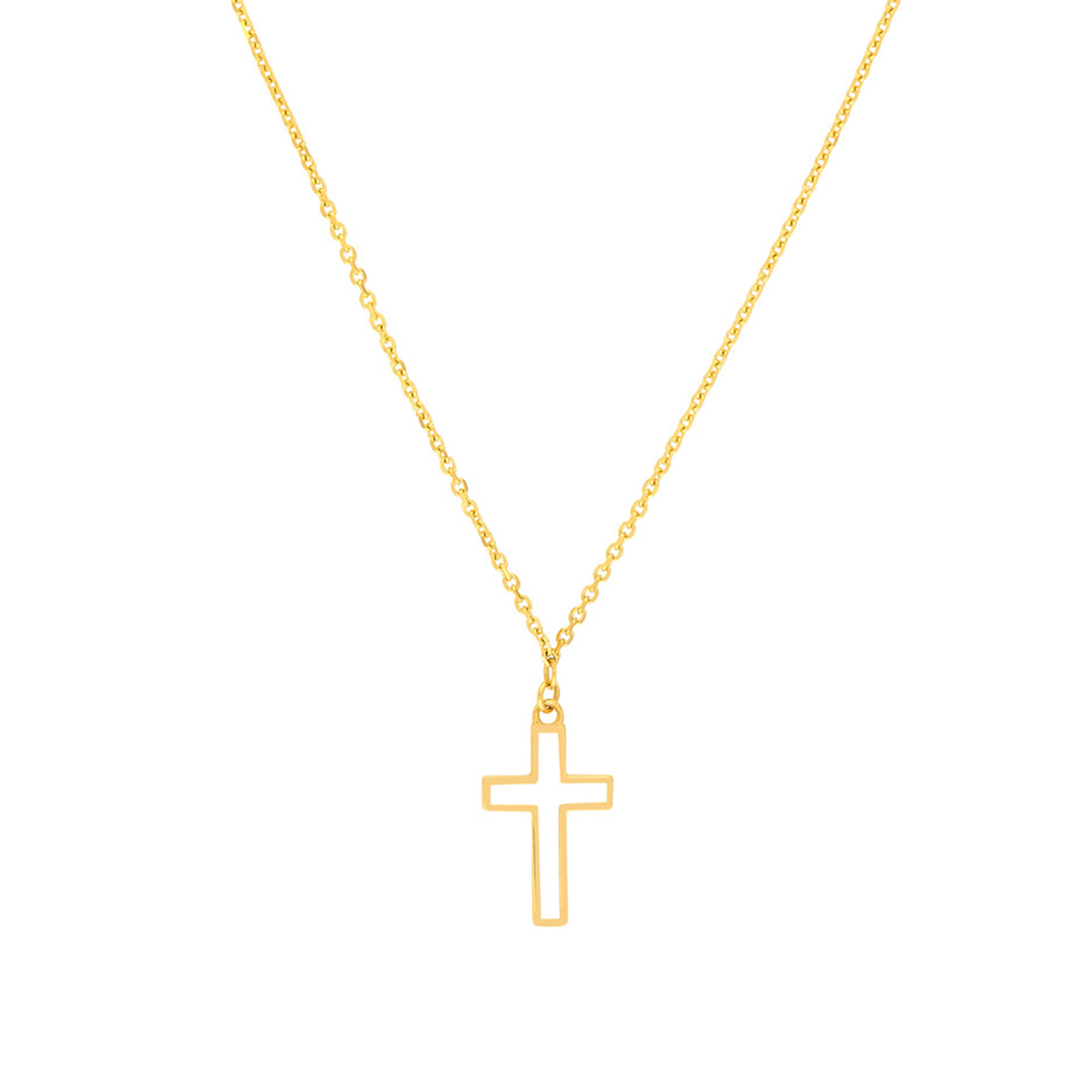 Image of 14K Solid Yellow Gold White Cross Enamel Pendant Necklace