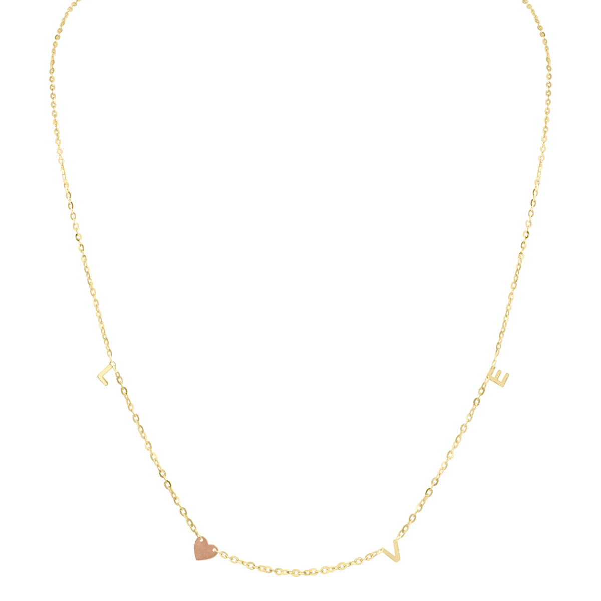 Image of 14K Solid Yellow and Rose Gold LOVE Necklace with Lobster Clasp