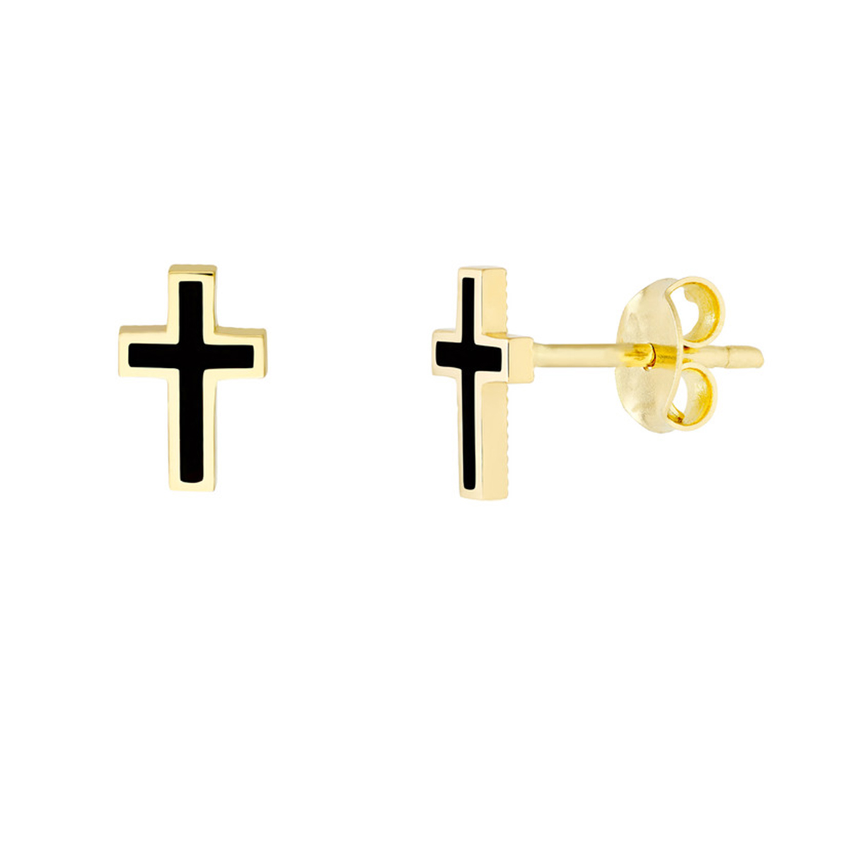 Image of 14K Yellow Gold Black Enamel Cross Stud Earrings