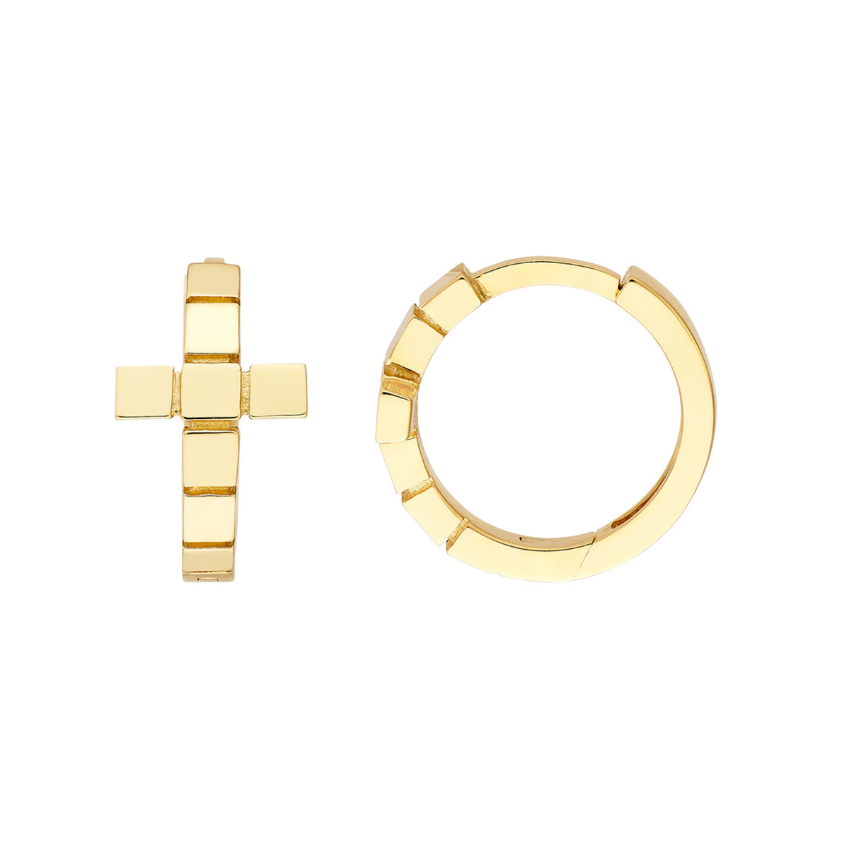 Image of 14K Yellow Gold Segmented Cross Huggies Hoop Earrings