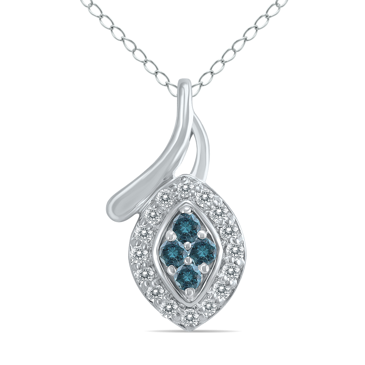 Image of 1/5 CTW Natural Blue and White Diamond Leaf Pendant in 10K White Gold