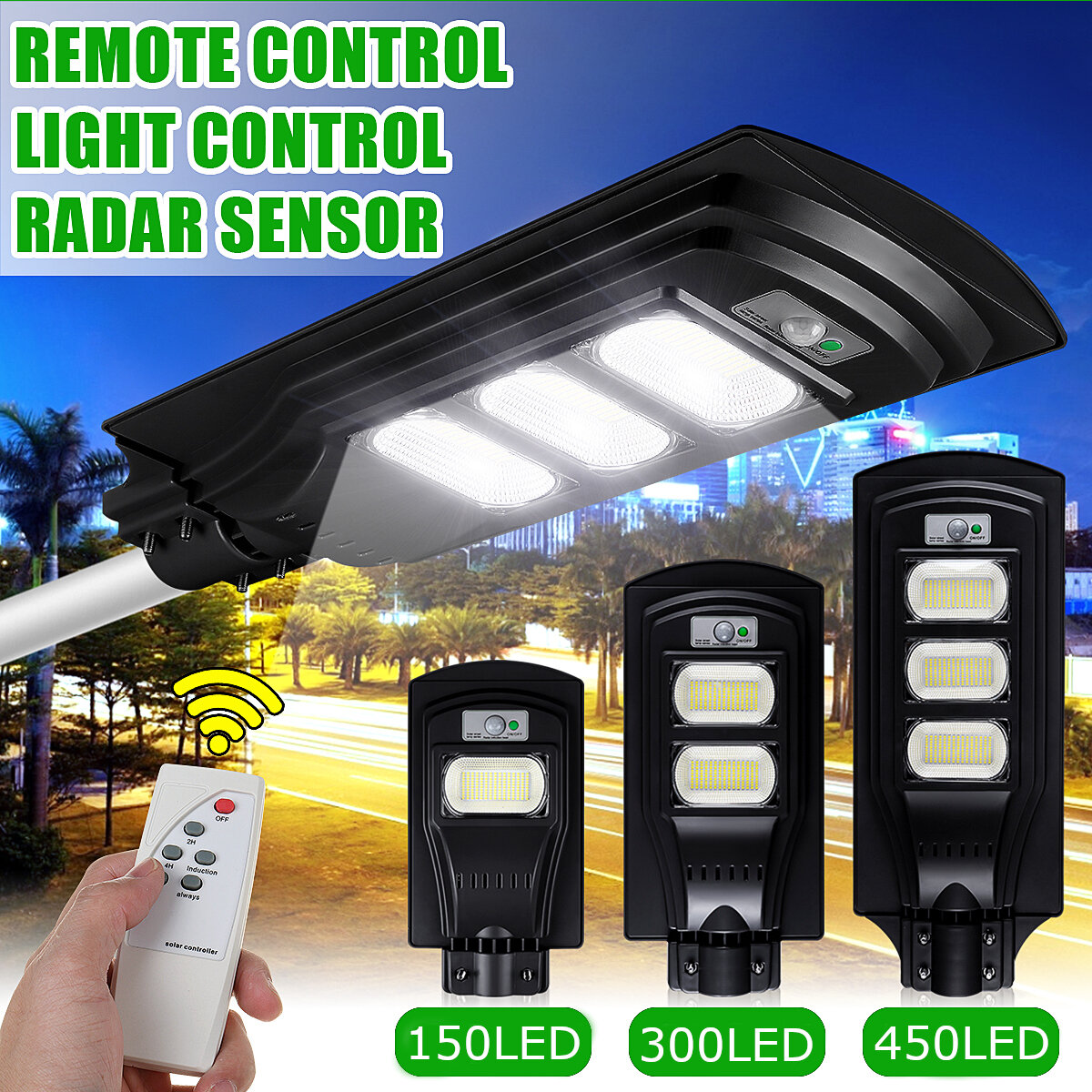 Image of 150/300/450LED Solar Light Sensor Timing Control+Light Control Garden Yard Street Lamp with Remote Control