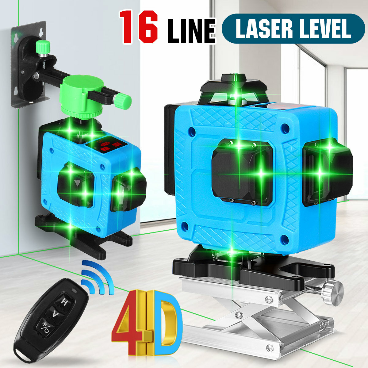 Image of 16 Line 4D Laser Level Green Light Auto Self Leveling Cross 360° Rotary Measure