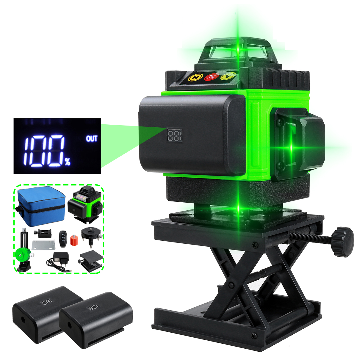 Image of 16 Lines 4D Laser Level Green Laser Line Self Leveling Horizontal Lines &360 Degree Vertical Cross with 1/2 Battery f