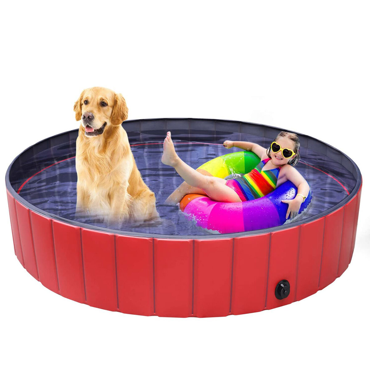 Image of 160cm Foldable Pet Bath Swimming Pool Collapsible Dog Pool Pet Bathing Tub Pool Kiddie Pool for Dogs Cats and Kids