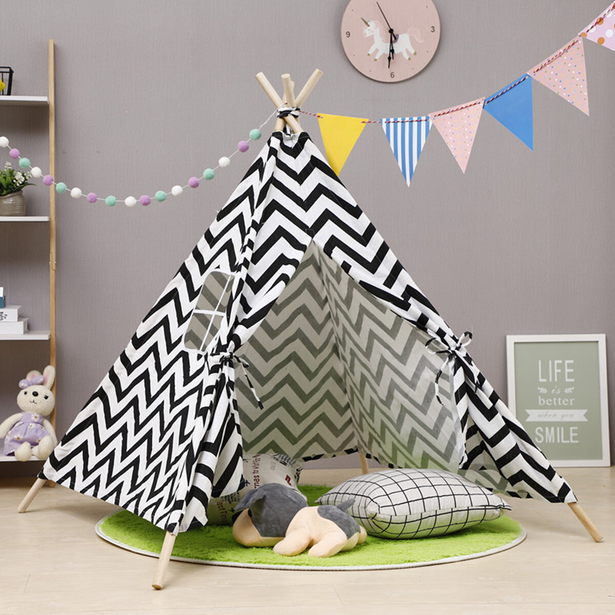 Image of 16M/18M Kids Teepee Play Tent Pretend Playhouse Indoor Outdoor Children Toddler Indian Canvas Playhouse Sleeping Dome