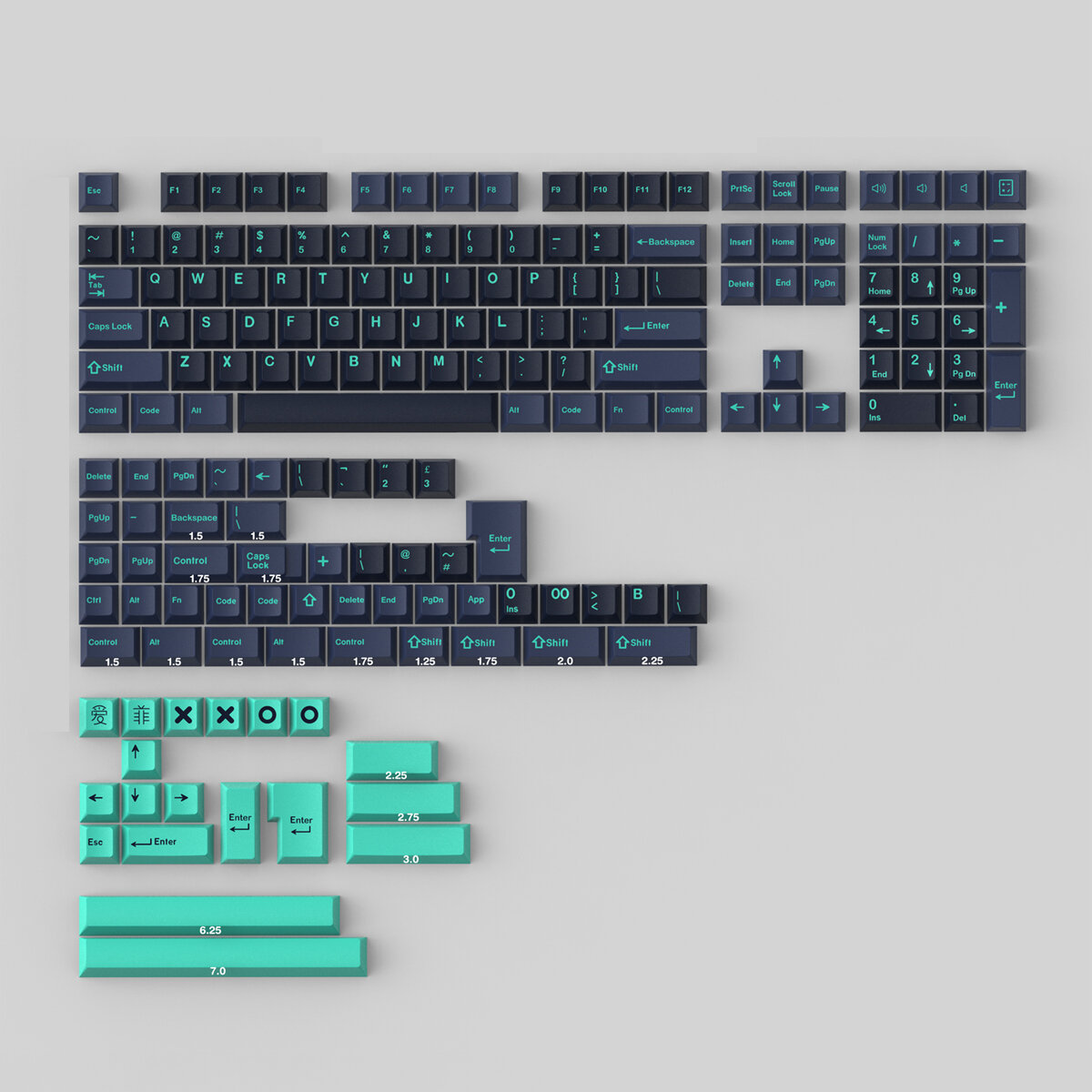 Image of 173 Keys Ocean ABS Keycap Set Cherry Profile Two Color Molding Custom Keycaps for Mechanical Keyboards