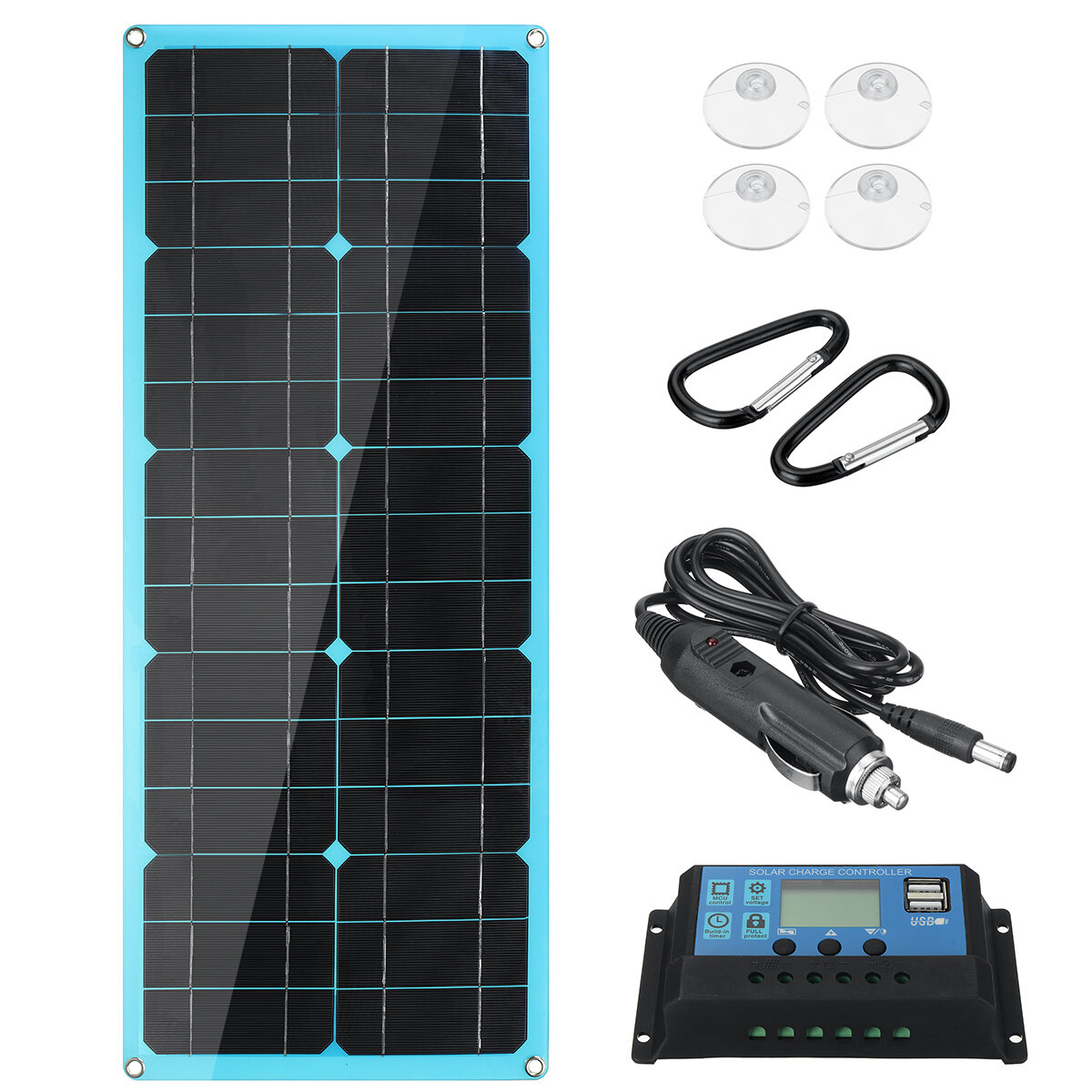 Image of 18V 30W Solar Panel Dual DC＆USB Monocrystaline Flexible Solar Charger w/ 10A Solar Controller