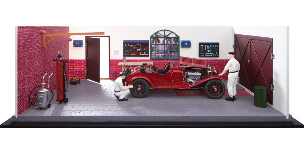 Image of 1930 Alfa Romeo 6C 1750 GS Red with Two Mechanics and Garage Workshop Diorama Limited Edition to 200 pieces Worldwide 1/18 Diecast Model Car by CMC