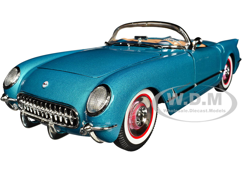 Image of 1954 Chevrolet Corvette Convertible Pennant Blue Metallic "American Muscle" Series 1/18 Diecast Model Car by Auto World