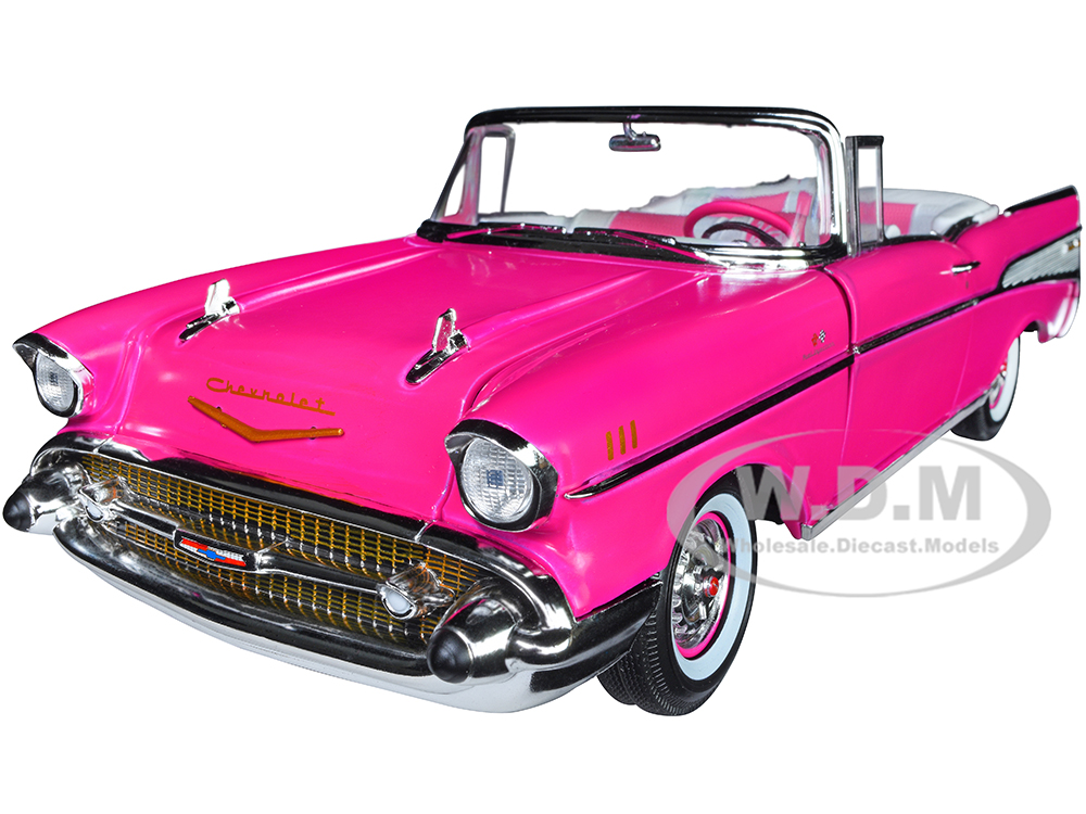 Image of 1957 Chevrolet Bel Air Convertible Pink "Barbie" "Silver Screen Machines" 1/18 Diecast Model Car by Auto World